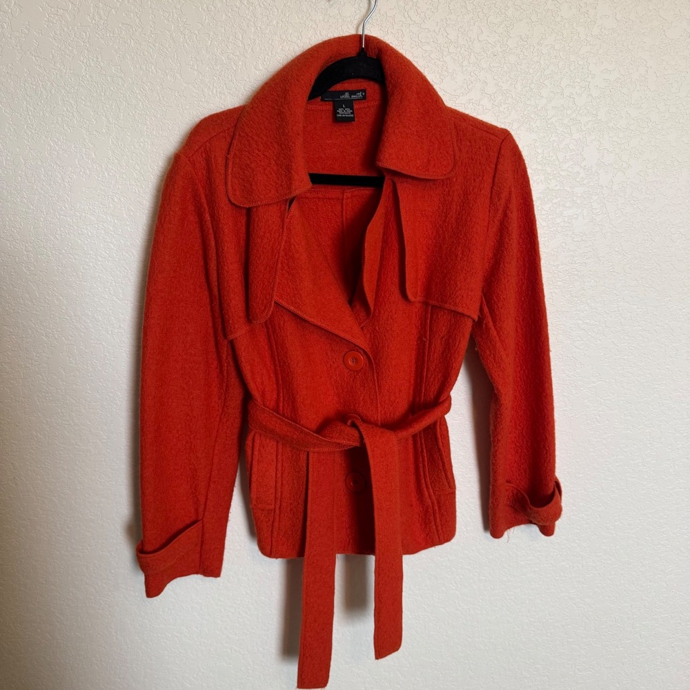 Retro Willi Smith Wool Belted Coat Size Large Orange